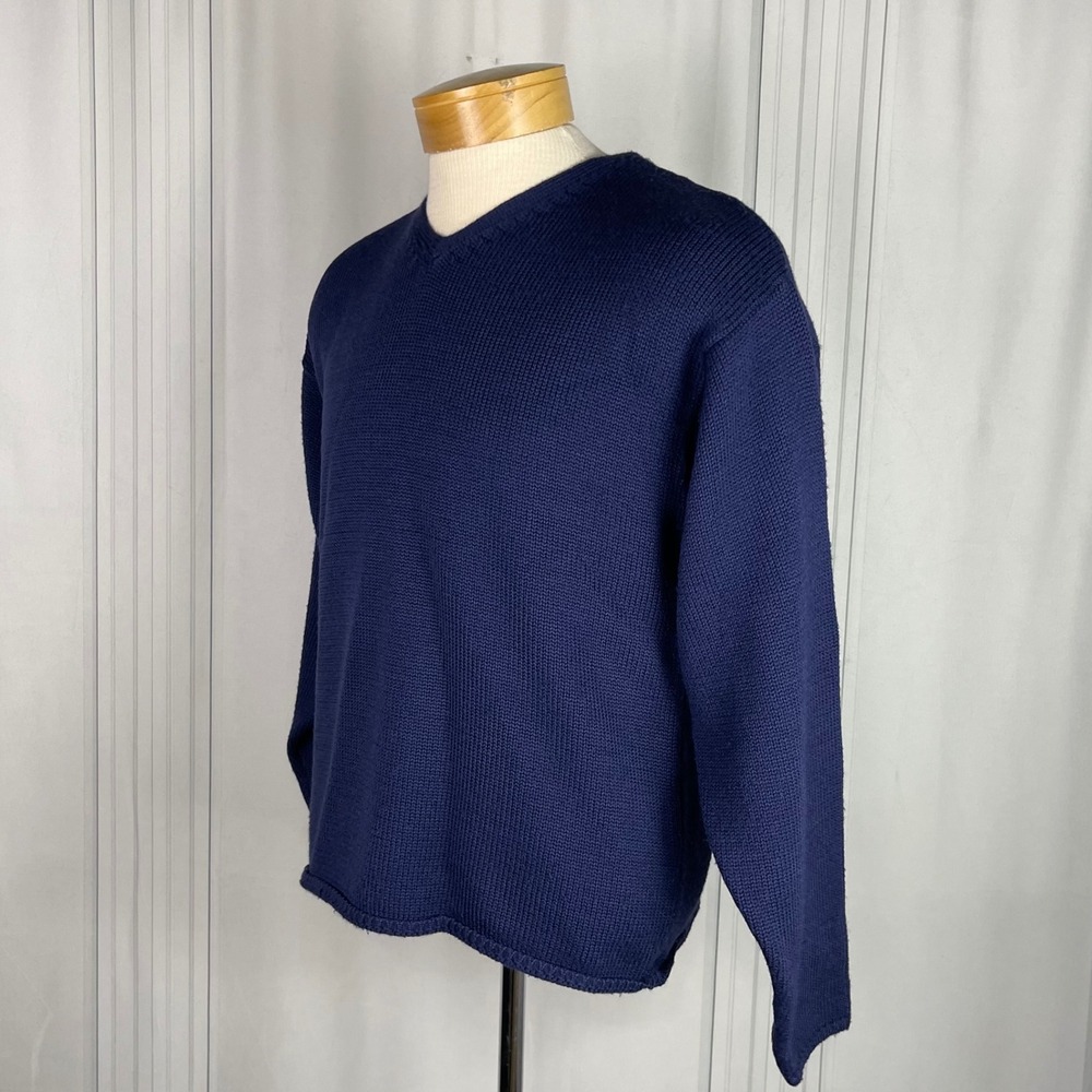 Vintage 90's - Old‎ Navy - V Neck Long Sleeve Wool Blend Knit Sweater - Navy -S - Picture 4 of 13